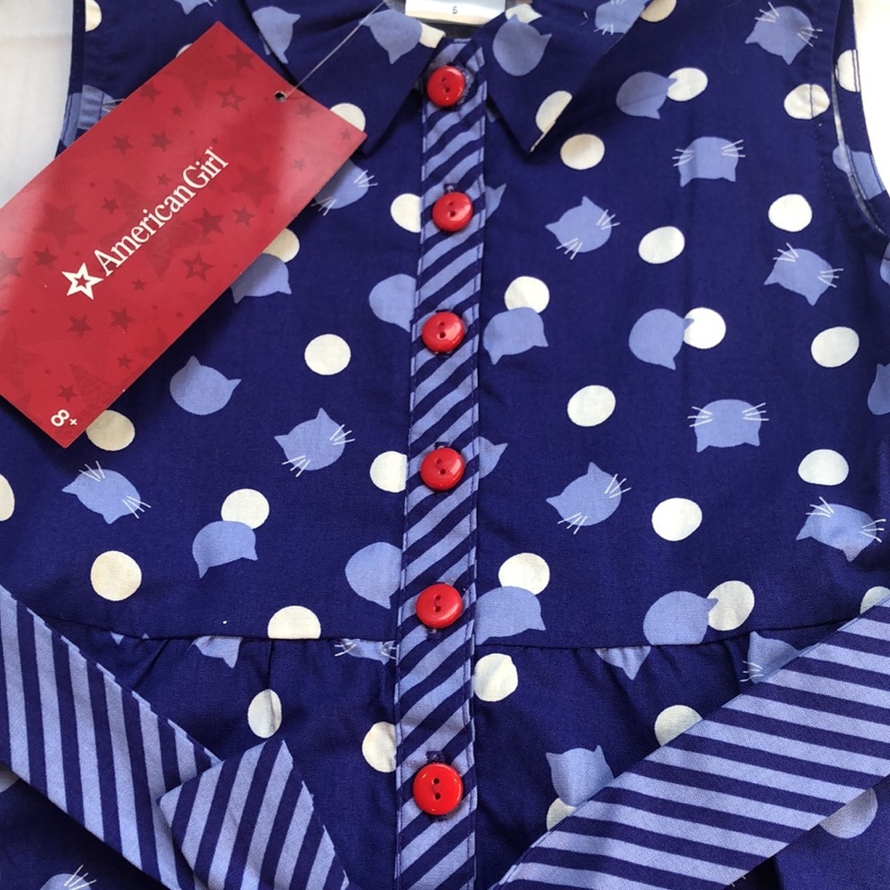 American Girl Purr-Fect Dots Dress For Girls Blue White Sleeveless Girls 6 — image 7 of 8